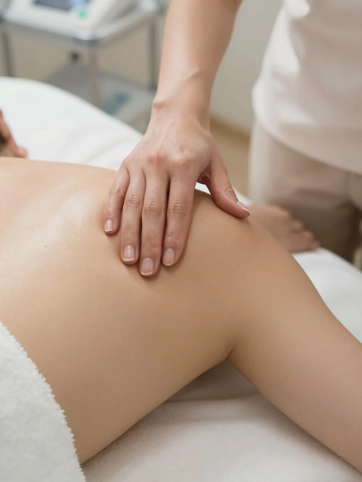 Mãos da Alessandra durante uma massagem corporal