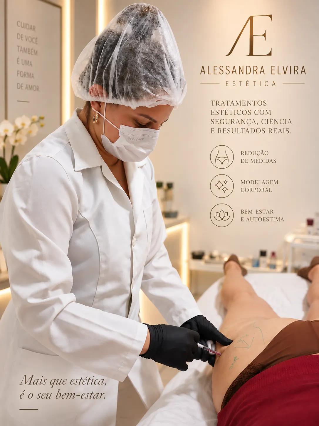Alessandra aplicando procedimento injetável